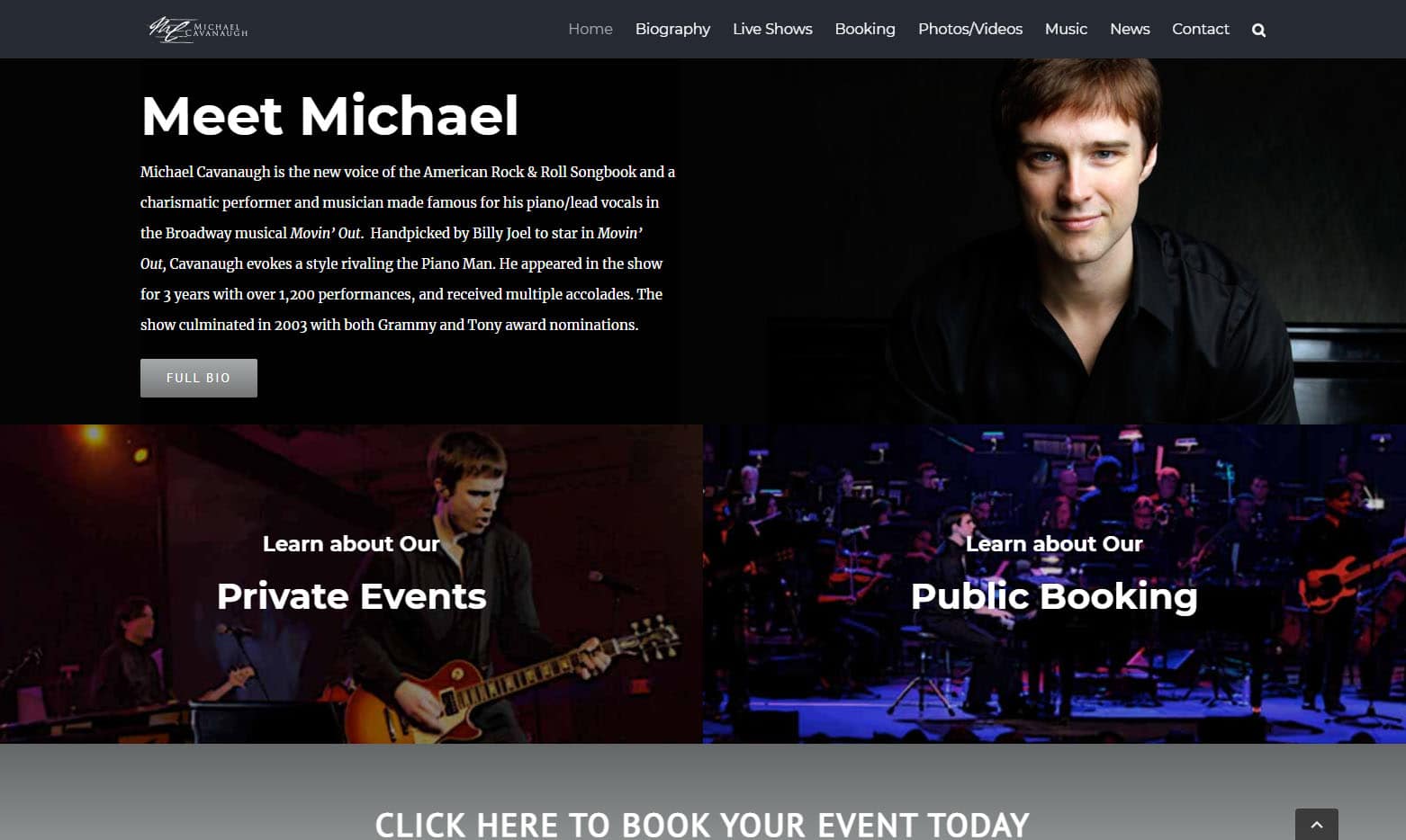 Entertainment industry website design