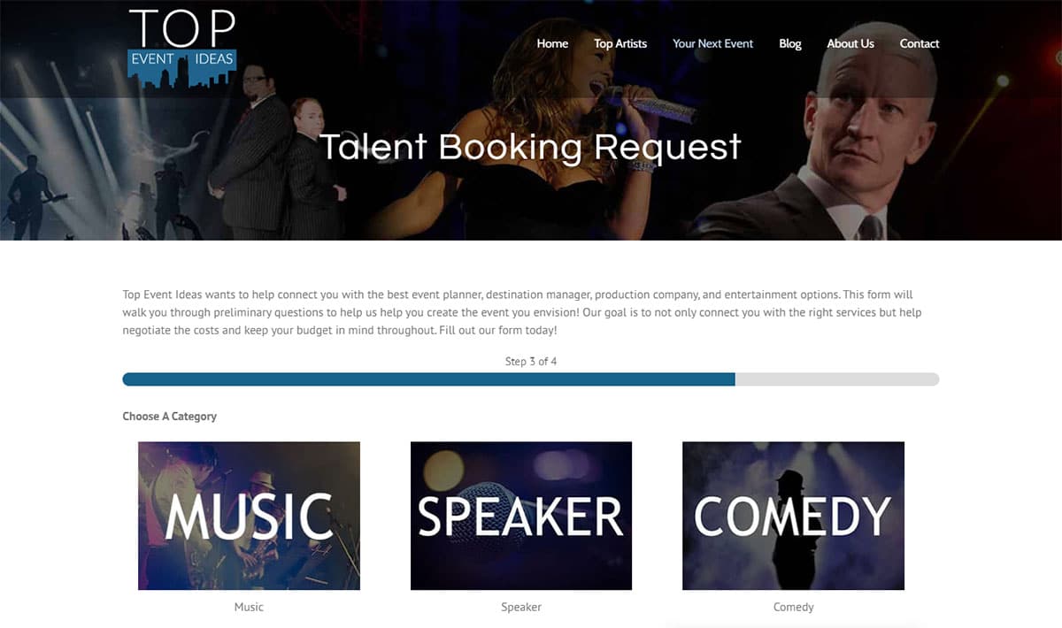 Entertainment industry website design
